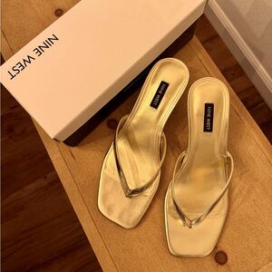 Nine West Metallic Gold Square-Toe Slide Sandals